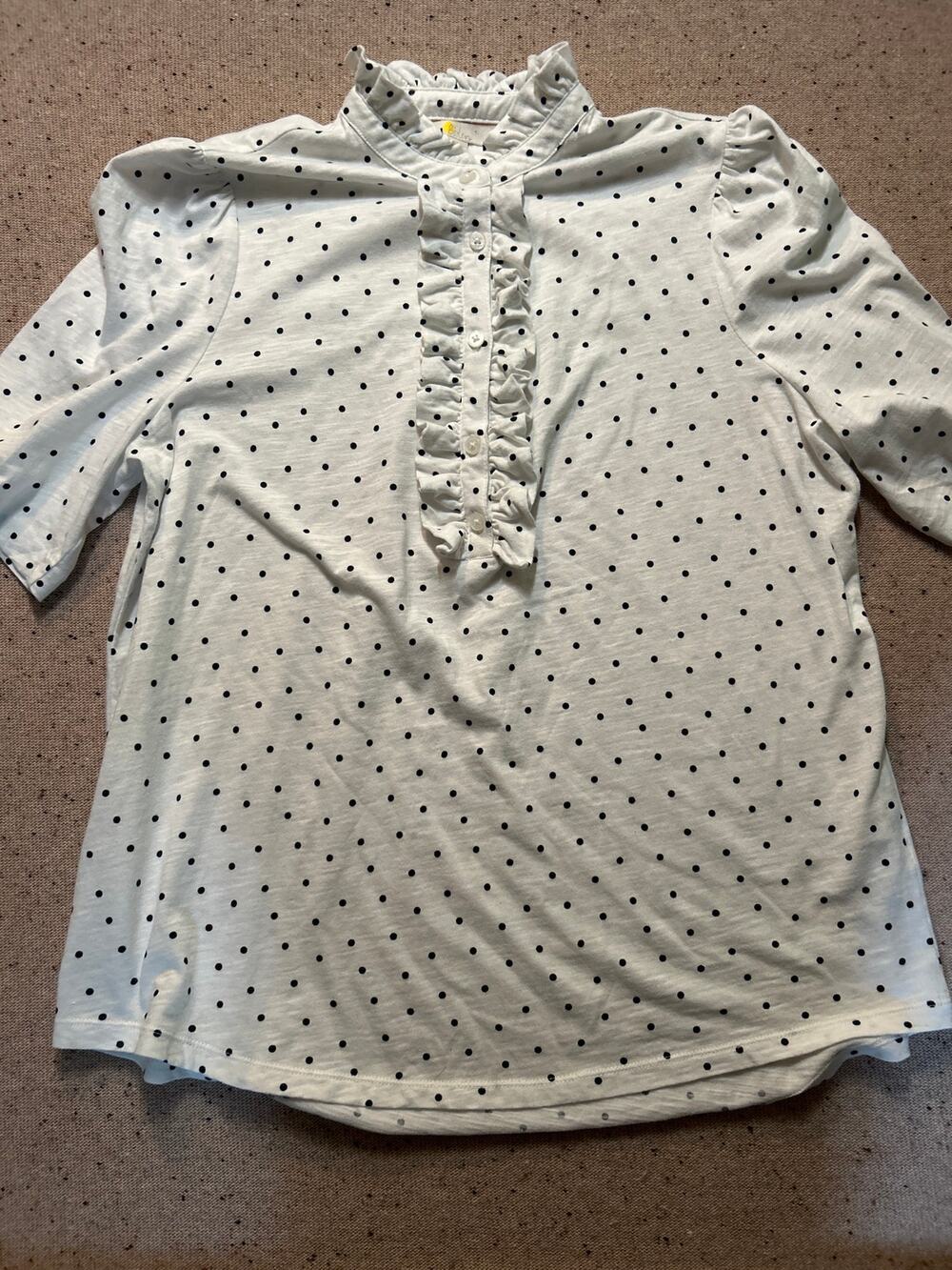 Boden Women’s Polka Dot Cotton Knit Ruffle Shirt 12
